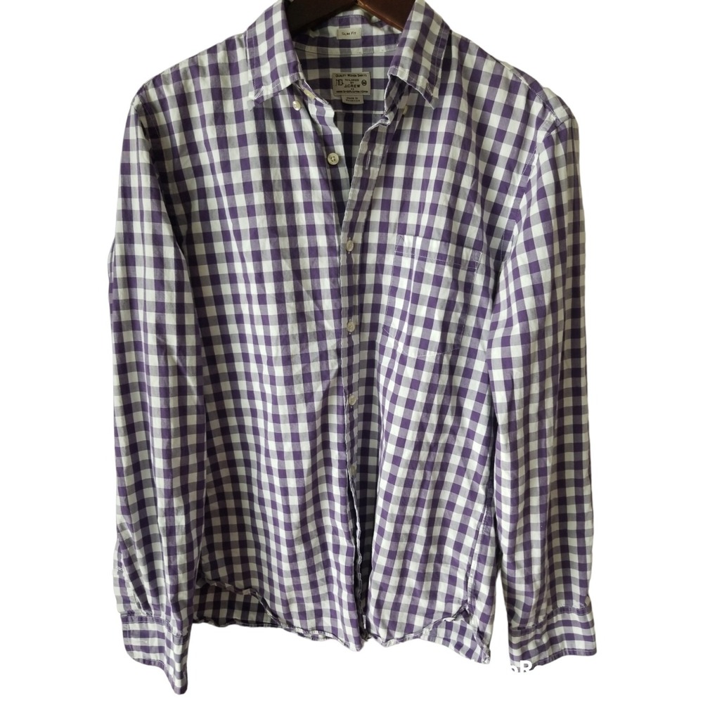 Tailored by J Crew Mens Short Sleeve Button Shirt Large Purple White Gingham M‎